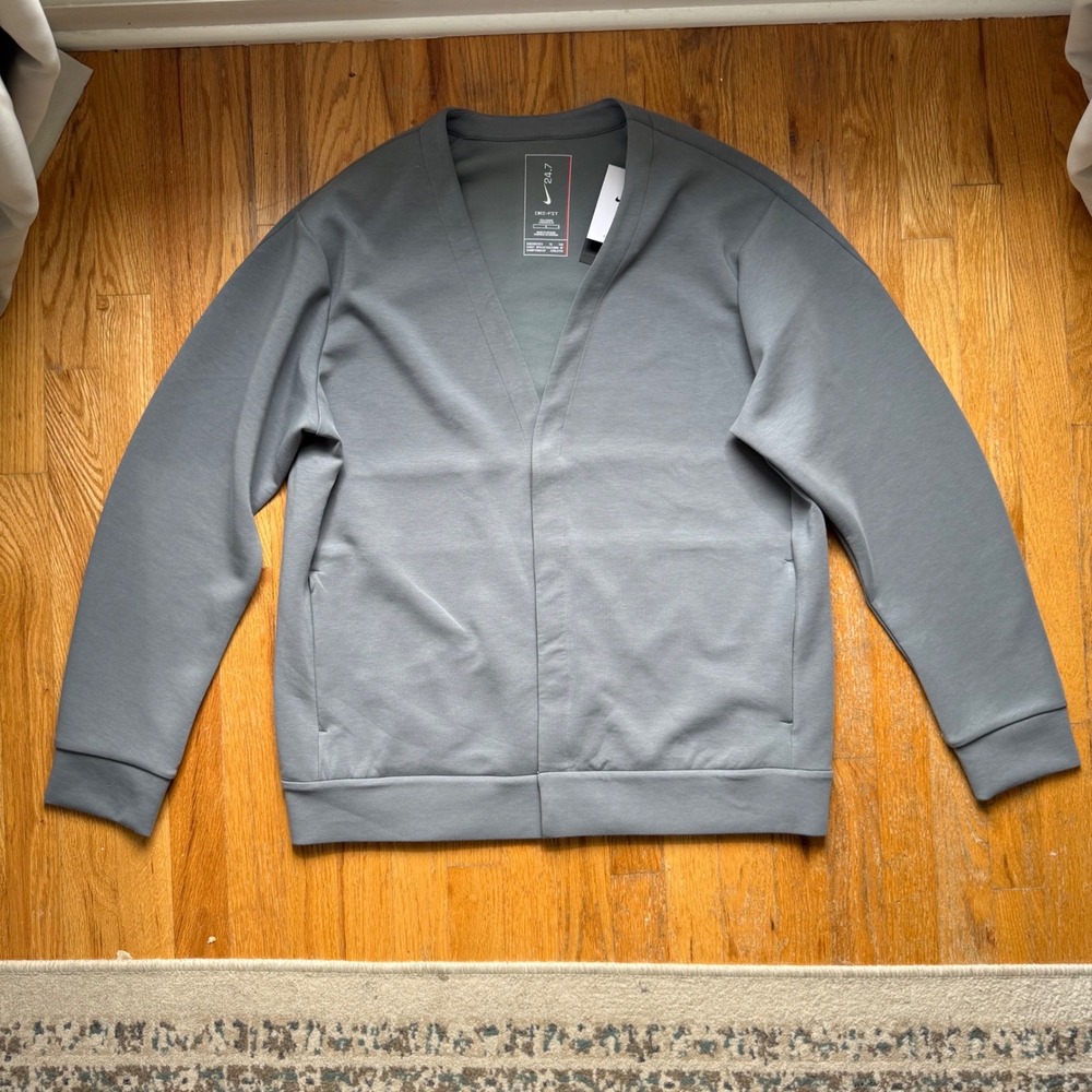 Nike 24.7 ImpossiblySoft Cardigan Mens L Tall Gray Dri-FIT HQ6948-084 NWT